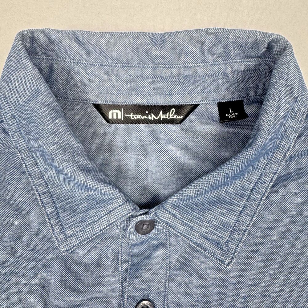 Travis Mathew Men's Polo Shirt Golf Large Short Sleeve Cotton Blend Blue - Picture 3 of 12